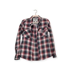 Women’s Dixxon Equalizer button-up, long sleeve flannel, size medium